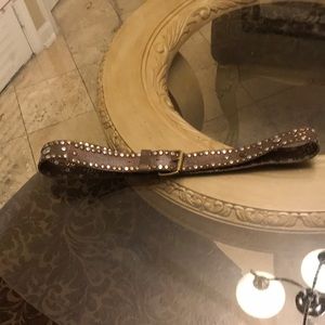 Genuine leather brown studded belt